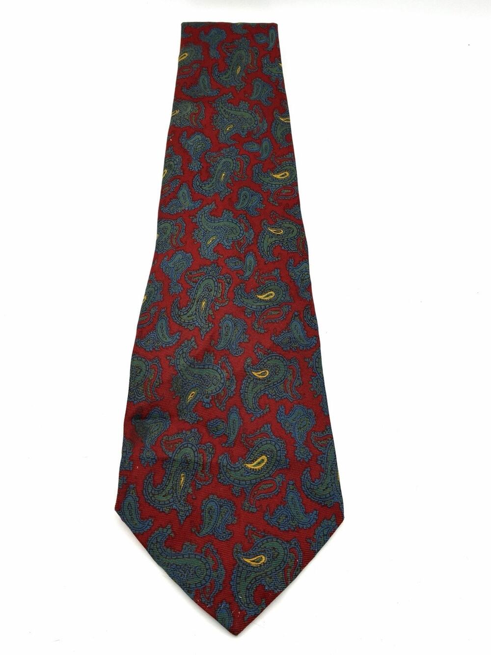Santavelli Silk Paisley Tie Ancient Madder Red Green Vintage Made in England